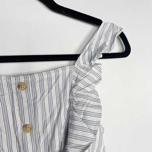 Abercrombie Kids Girls 13/ 14 White Blue Striped Ruffle Jumpsuit Cinch Pocket - Picture 7 of 12